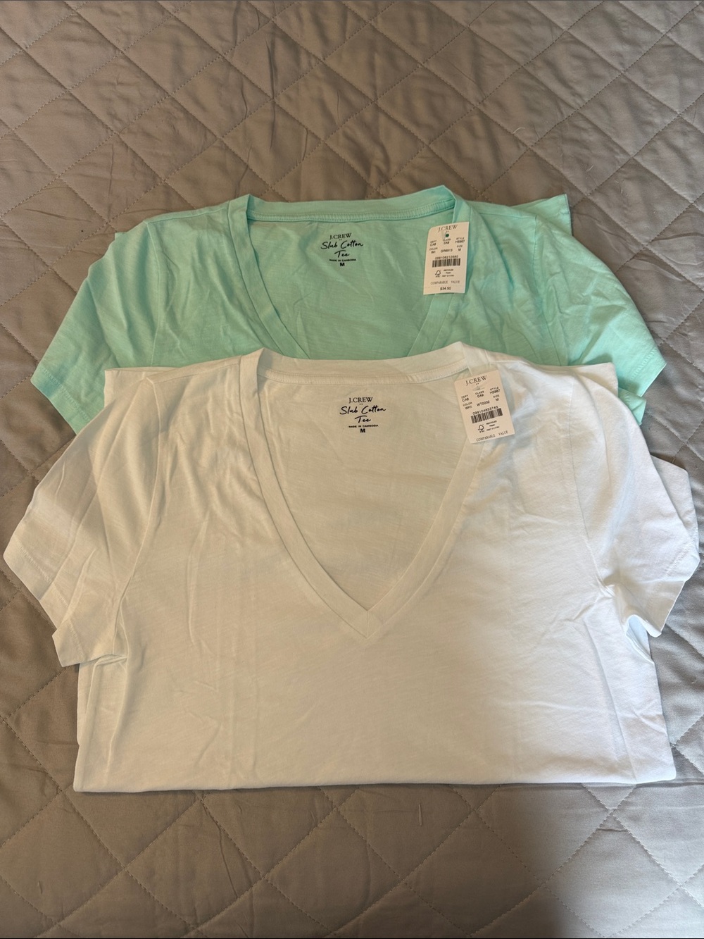 J. Crew V-Neck Short Sleeve Tees in White and Mint